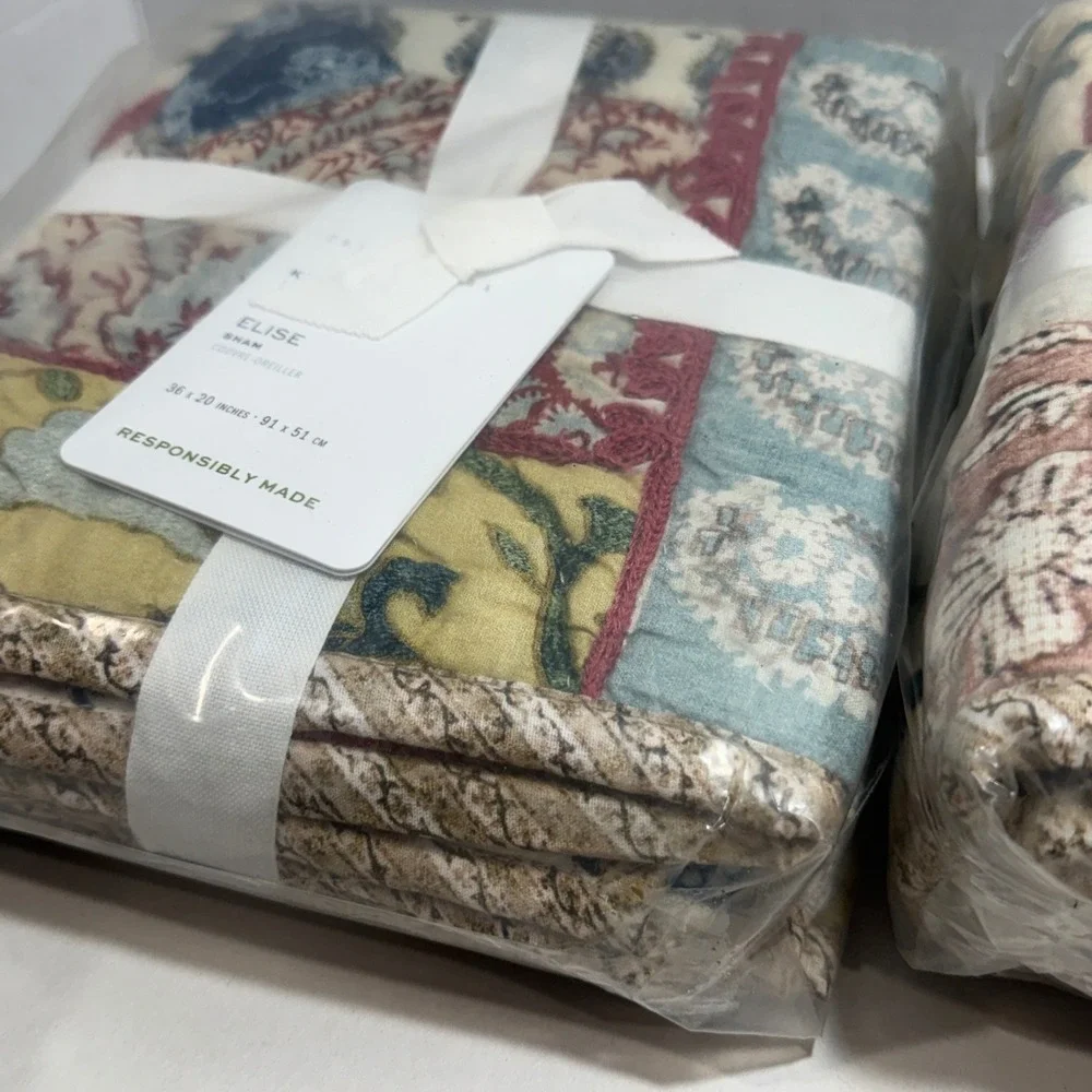 Pottery Barn Elise King Quilted Pillow Shams Set of 2 Multi Patchwork Floral NEW